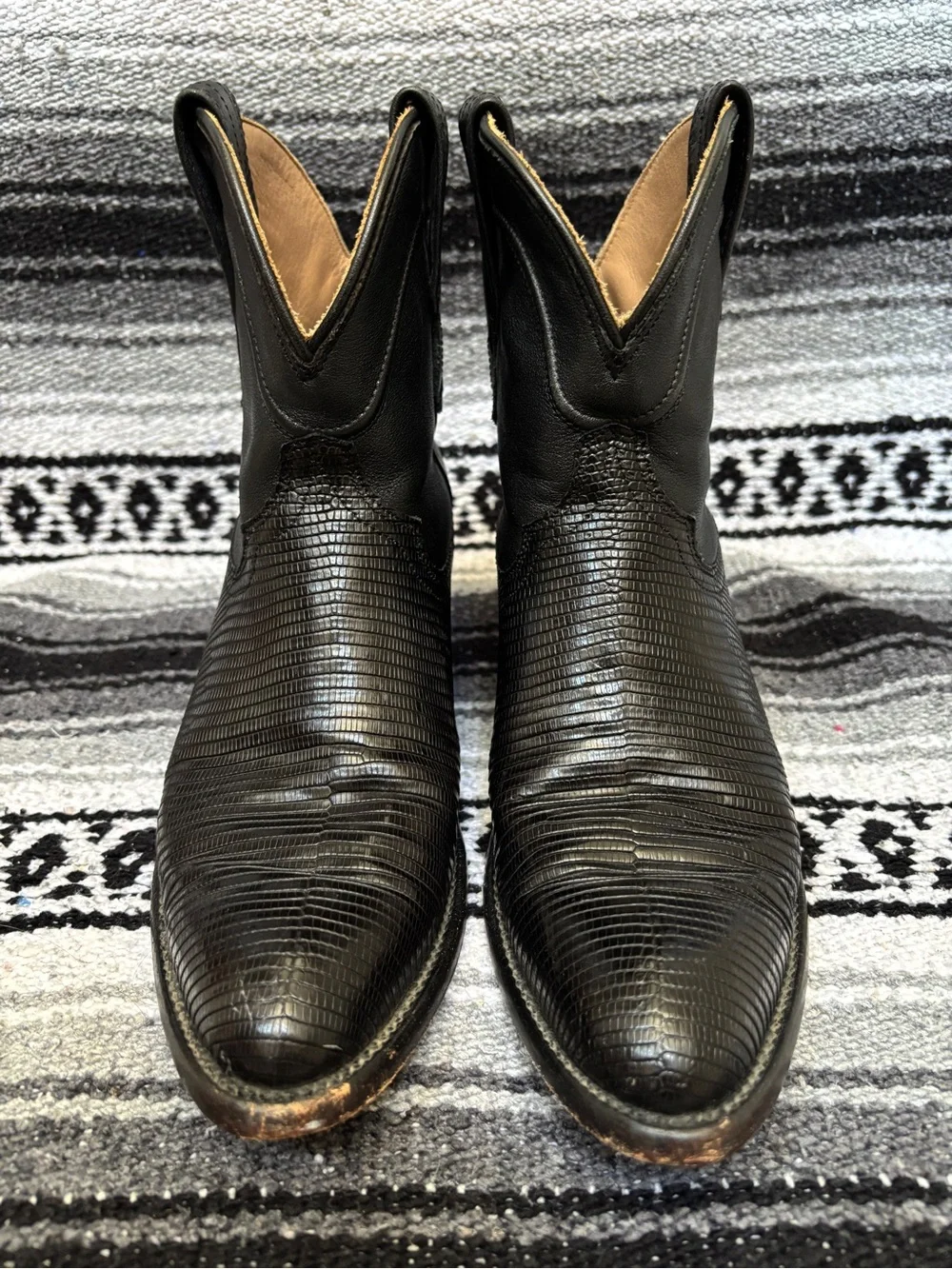 Tecovas The Josie Black Genuine Lizard Exotic Western Ankle Boots Size 7B